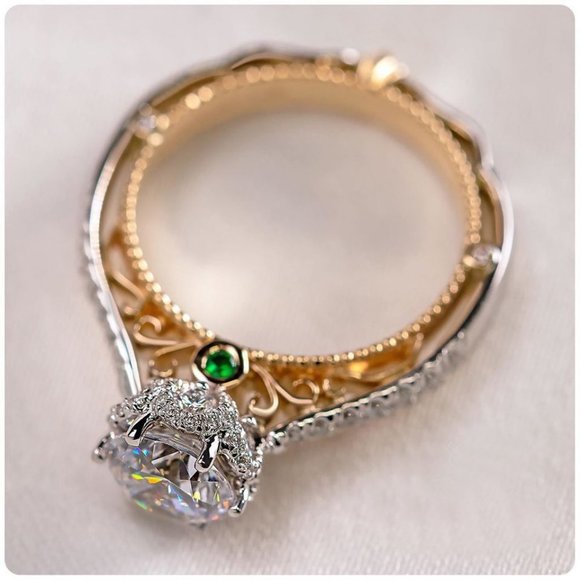 Jewelry - NEW Two Tone Round Solitaire Diamond Silver Ring